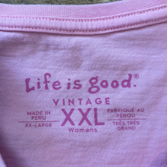 Life is Good Vintage Pink Short Sleeve T-Shirt Dog with Flower, Women’s Size XXL - Picture 3 of 8